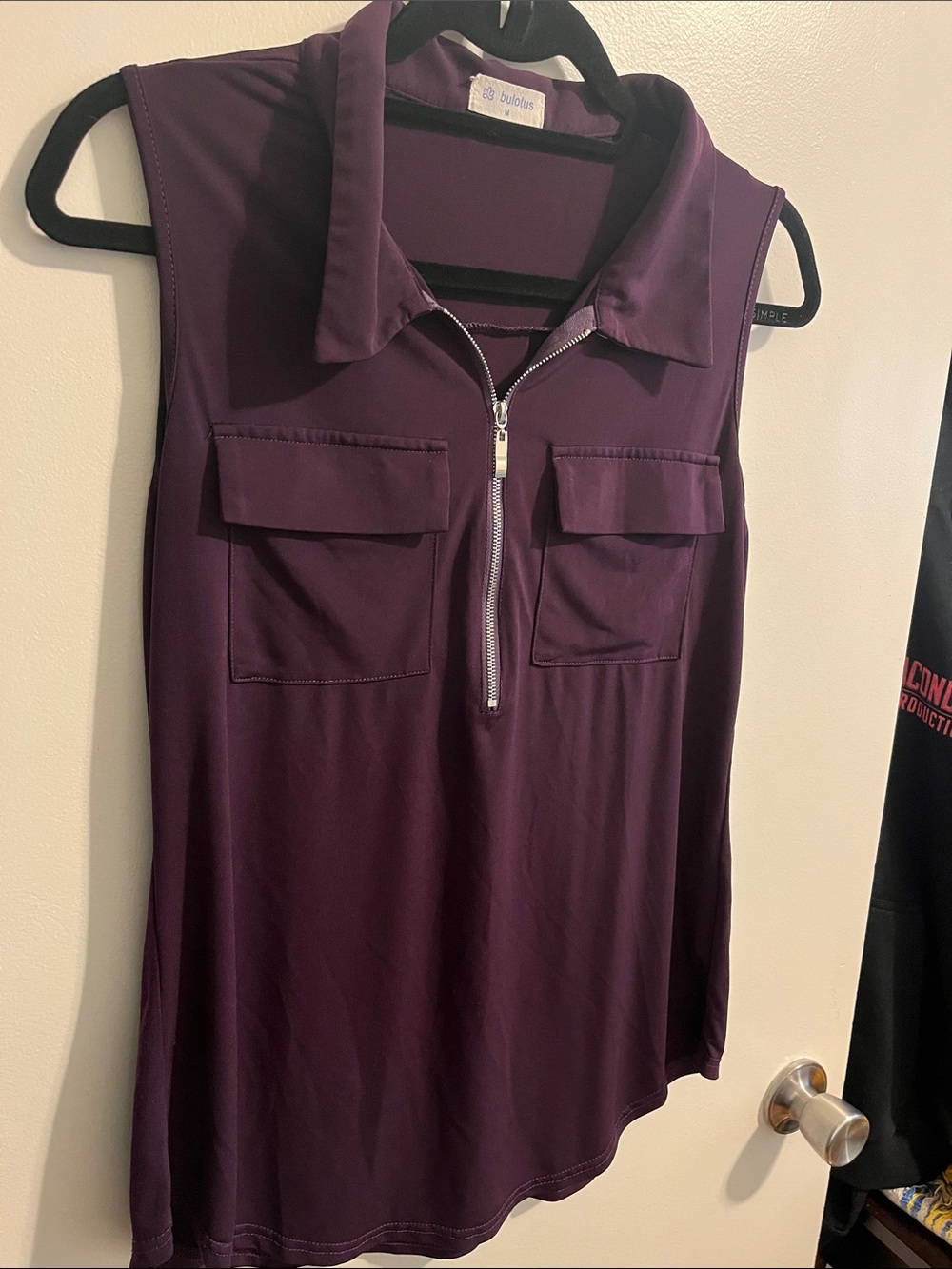 bobeau Sleeveless Zip Polo Tank in Plum